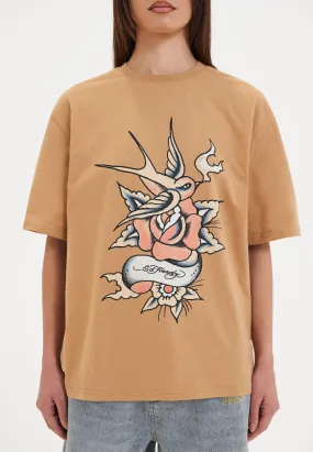 Womens Hummer Bird Relaxed Tshirt Top - Brown