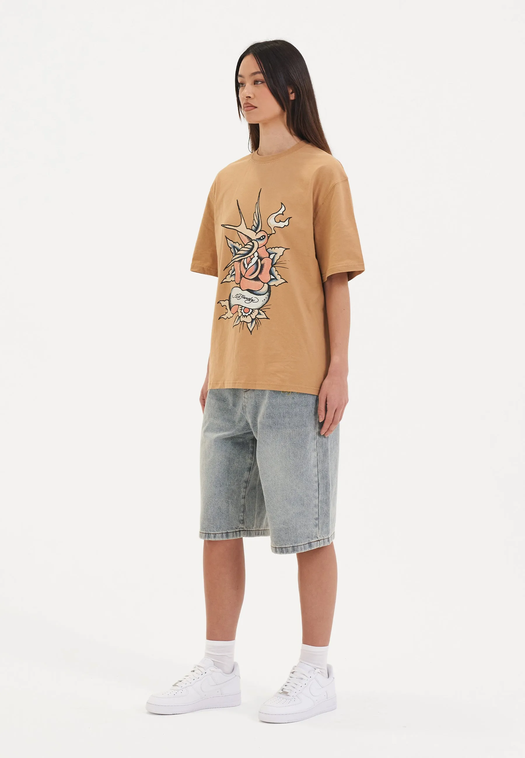 Womens Hummer Bird Relaxed Tshirt Top - Brown