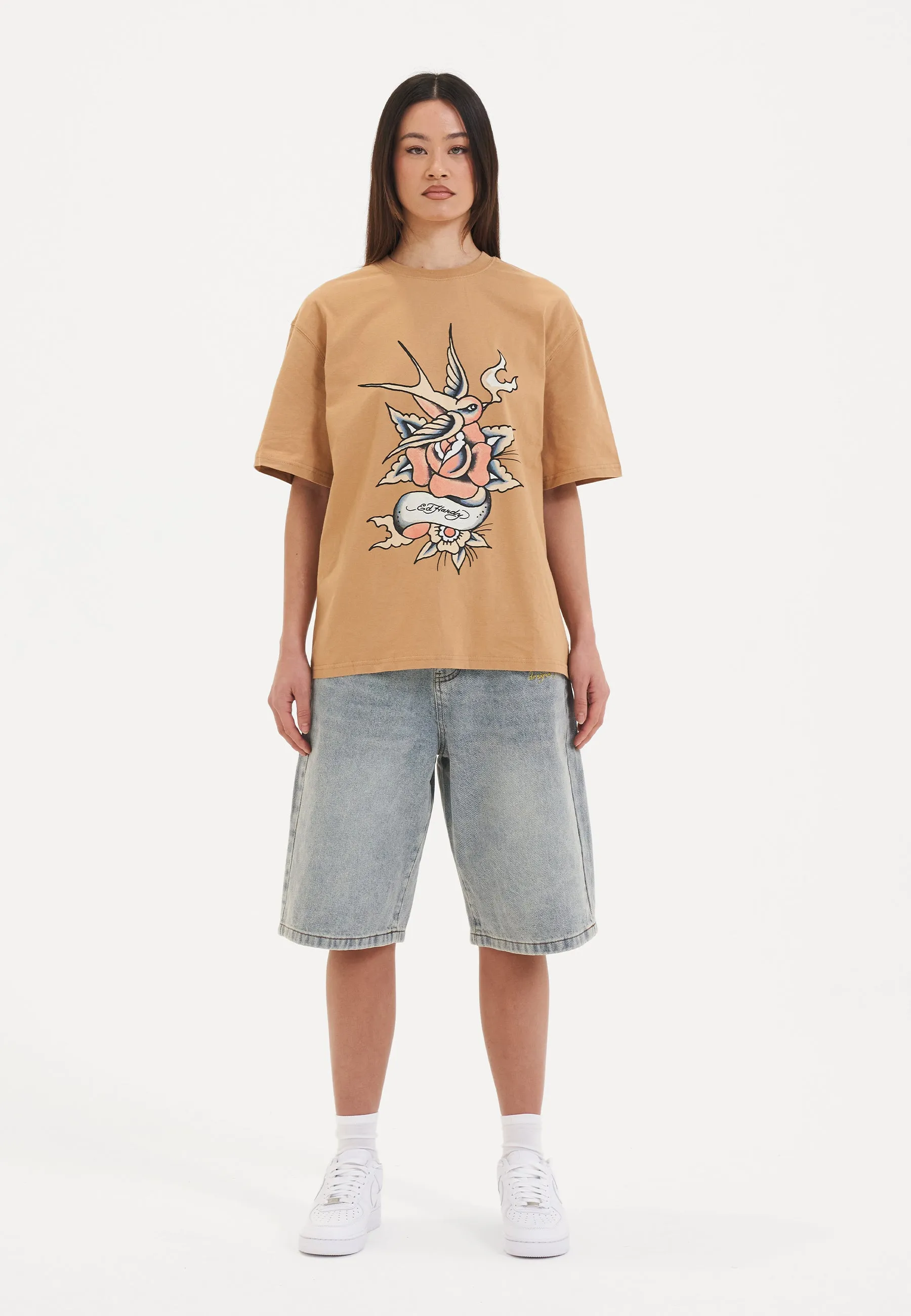 Womens Hummer Bird Relaxed Tshirt Top - Brown