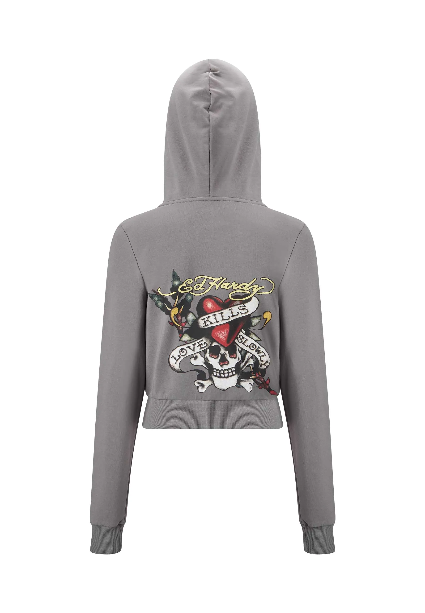 Womens Lks Graphic Cropped Zip Thru Hoodie - Grey