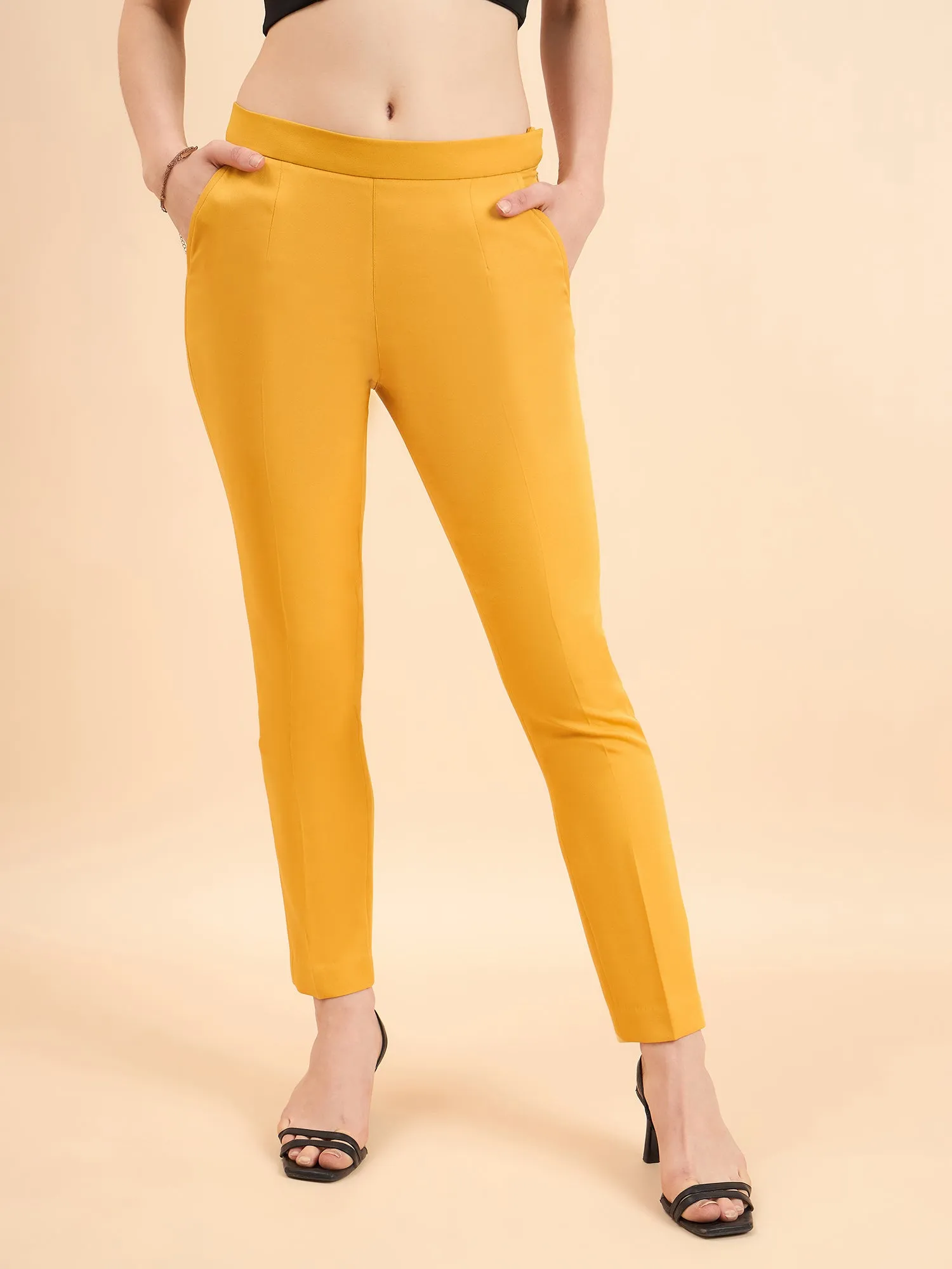 Women's Slim Fit Stretch Trouser - Mustard Yellow