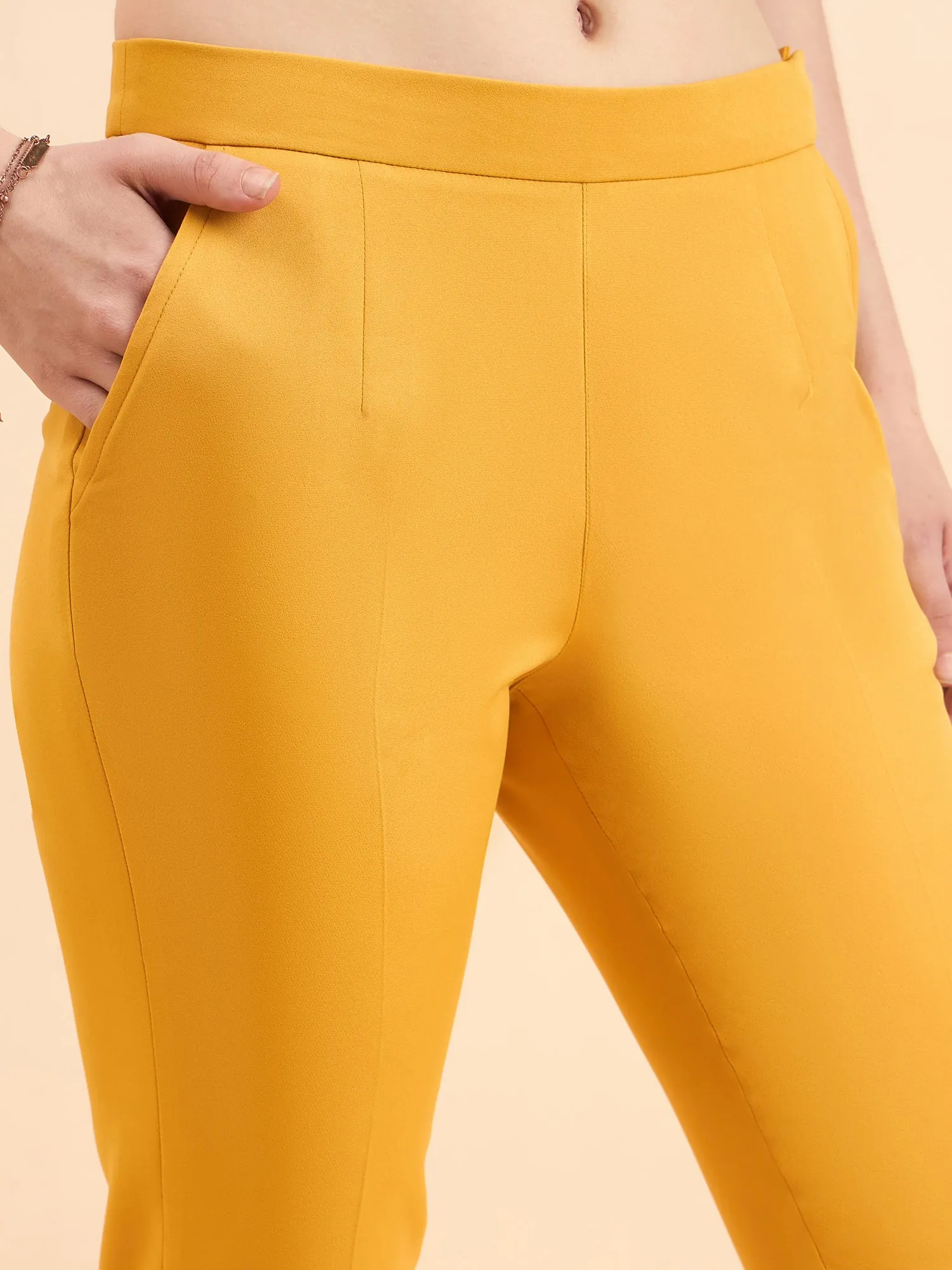 Women's Slim Fit Stretch Trouser - Mustard Yellow