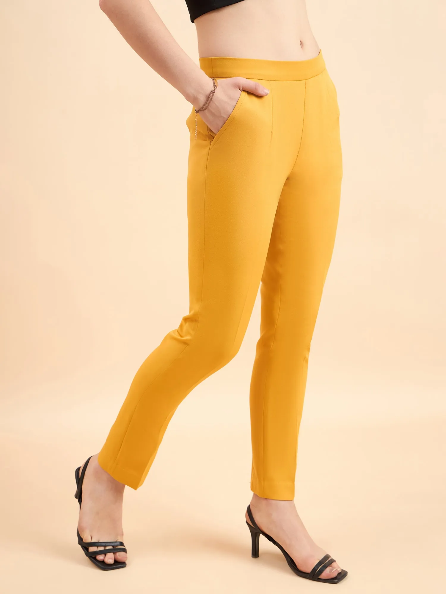 Women's Slim Fit Stretch Trouser - Mustard Yellow
