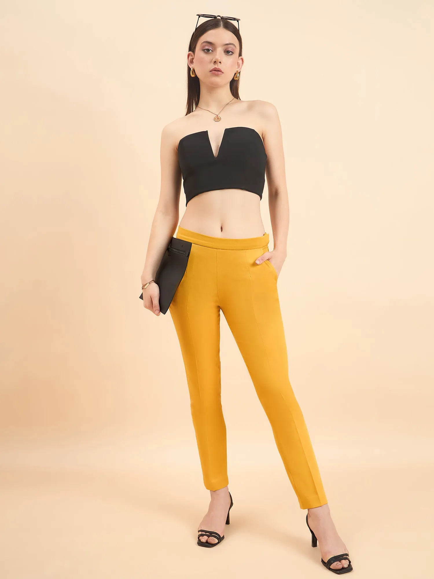 Women's Slim Fit Stretch Trouser - Mustard Yellow