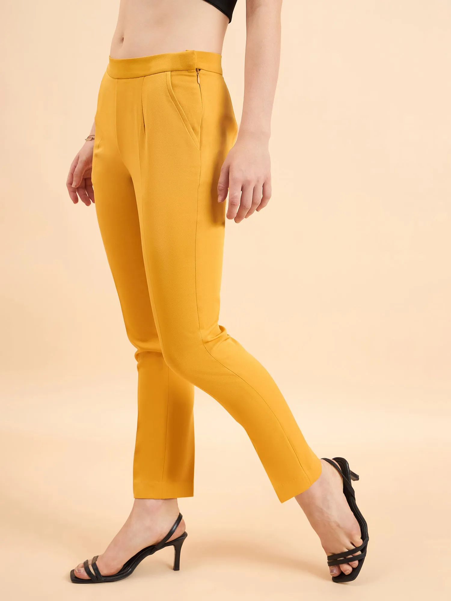 Women's Slim Fit Stretch Trouser - Mustard Yellow