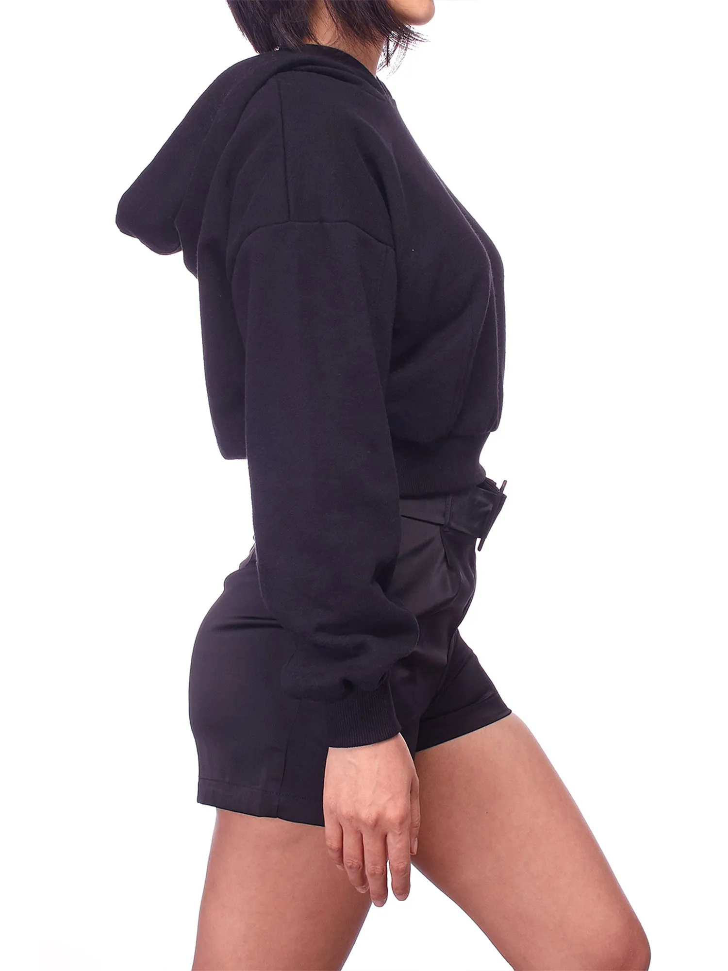 Women's Solid Long Sleeve Casual Pullover Crop Hoodie Sweatshirt (FWH1072)