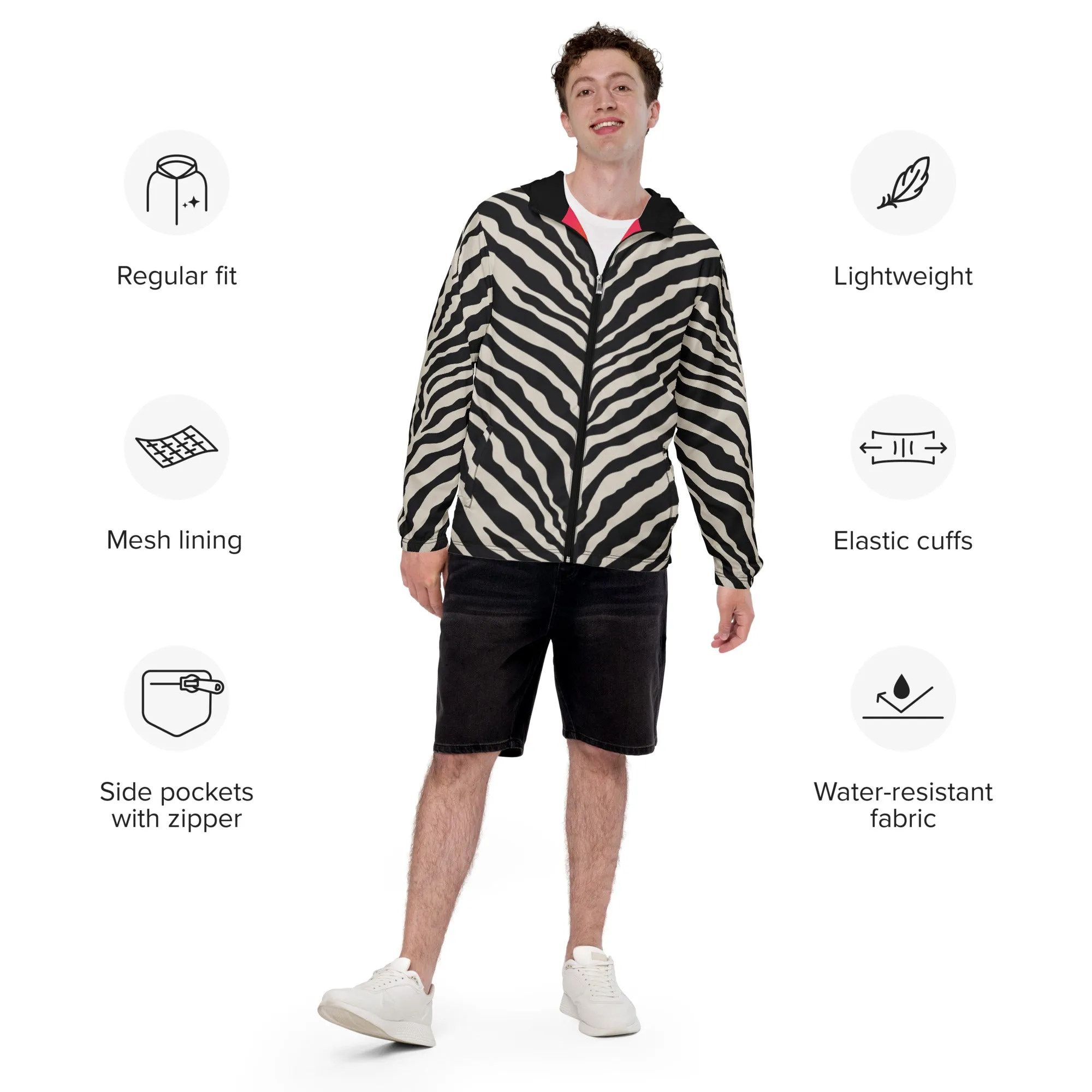 Zebra Print Windbreaker With Rainbow Pride Inside