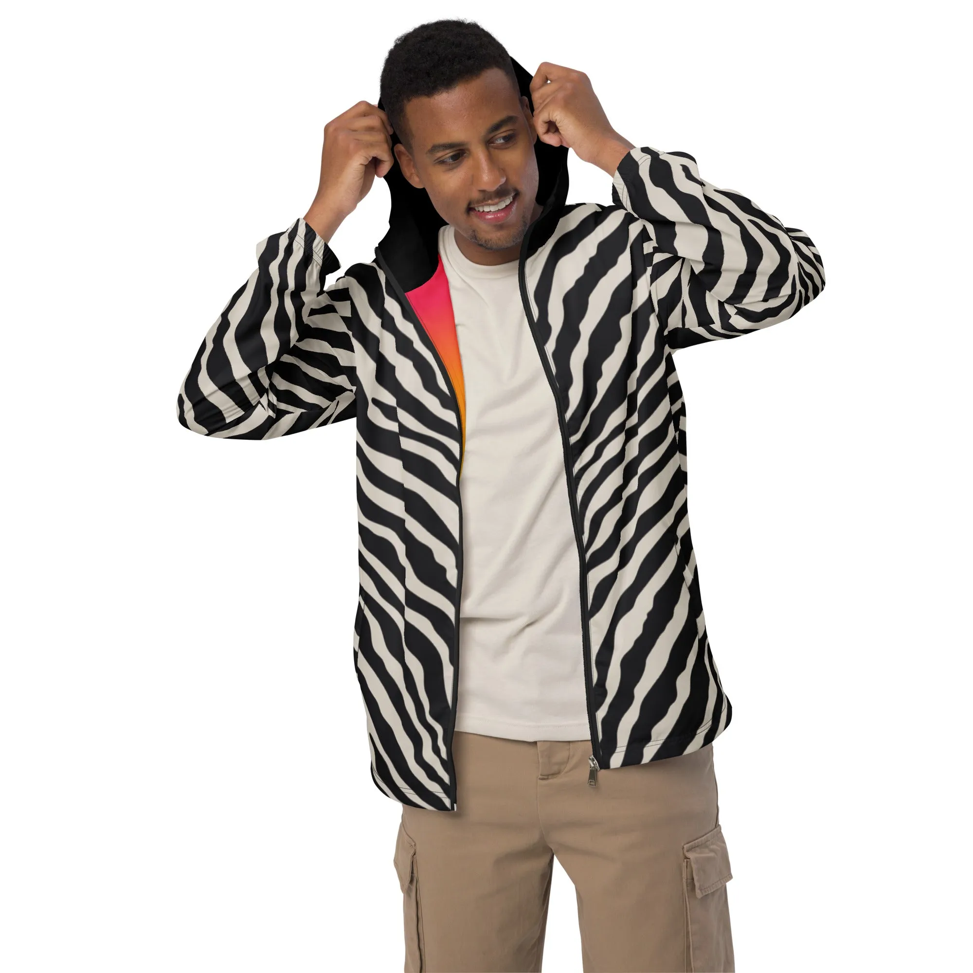 Zebra Print Windbreaker With Rainbow Pride Inside