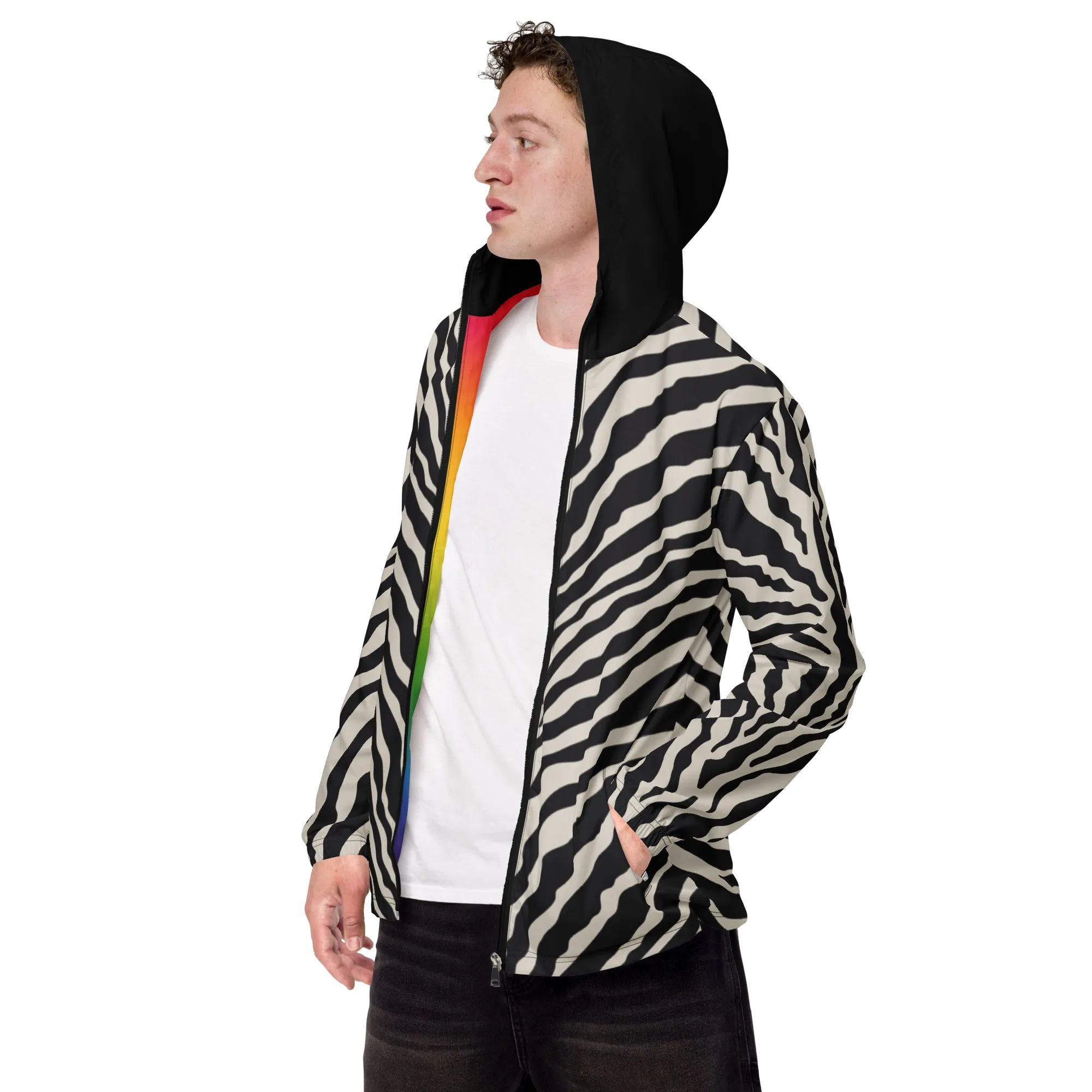 Zebra Print Windbreaker With Rainbow Pride Inside